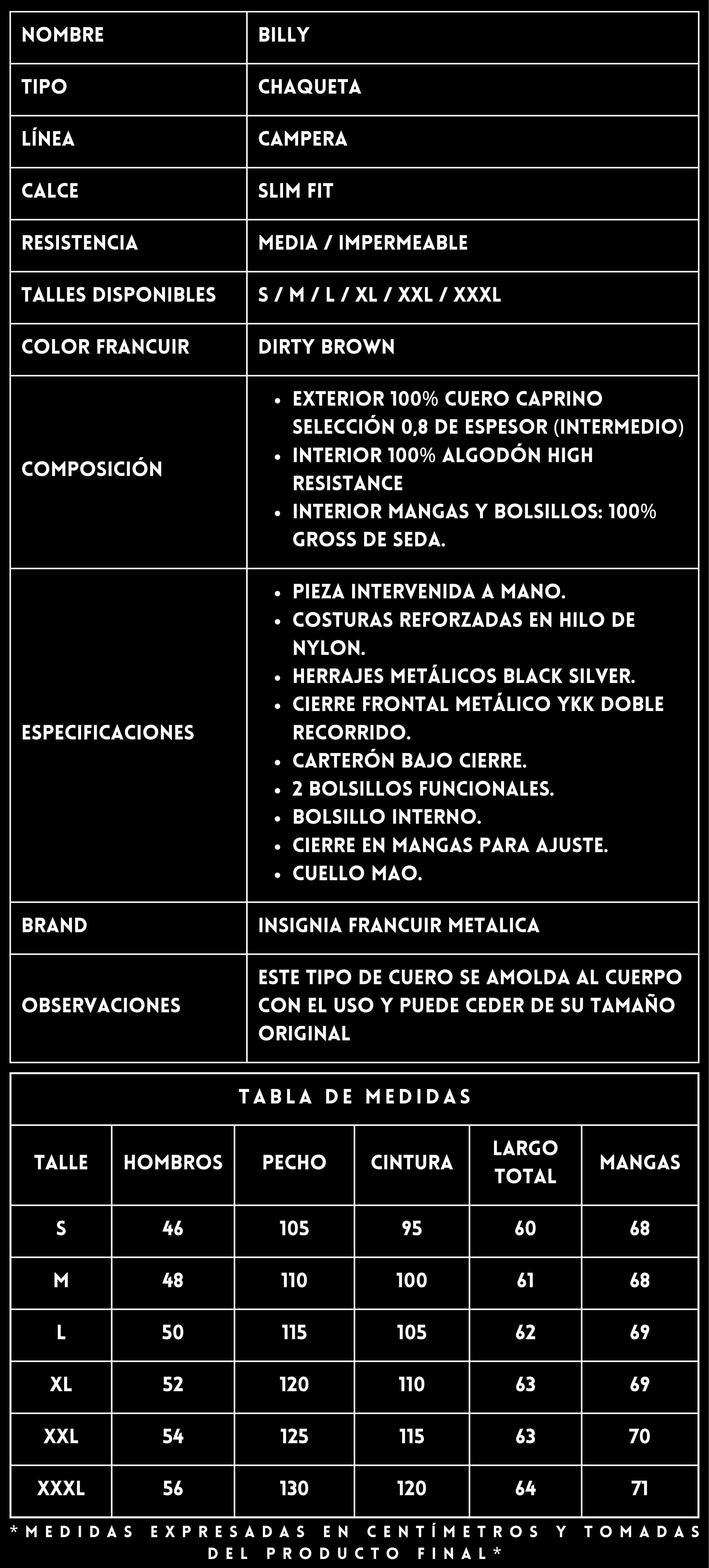 FICHA TÉCNICA_CHAQUETILLA DE CUERO_BILLY DIRTY BROWN_FRANCUIR